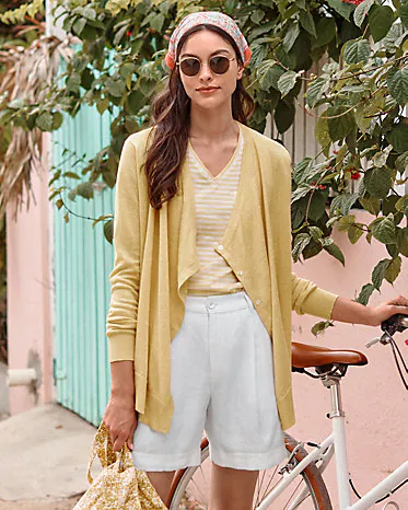 Easy Linen Drape-Front Cardigan