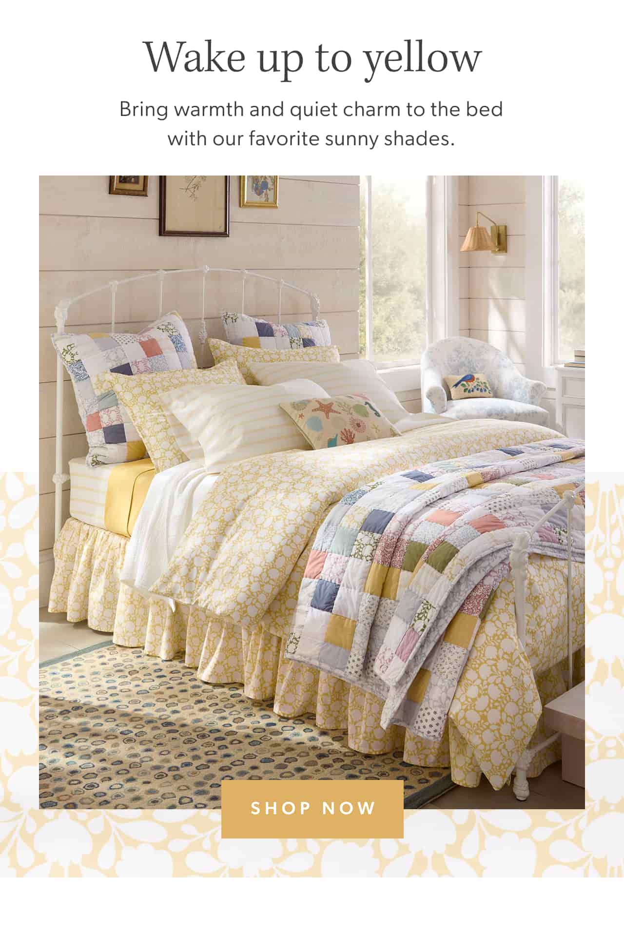 Wake up to yellow. Bring warmth and quiet charm to the bed with our favorite sunny shades.
