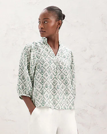 Marlowe Linen Puff-Sleeve Blouse