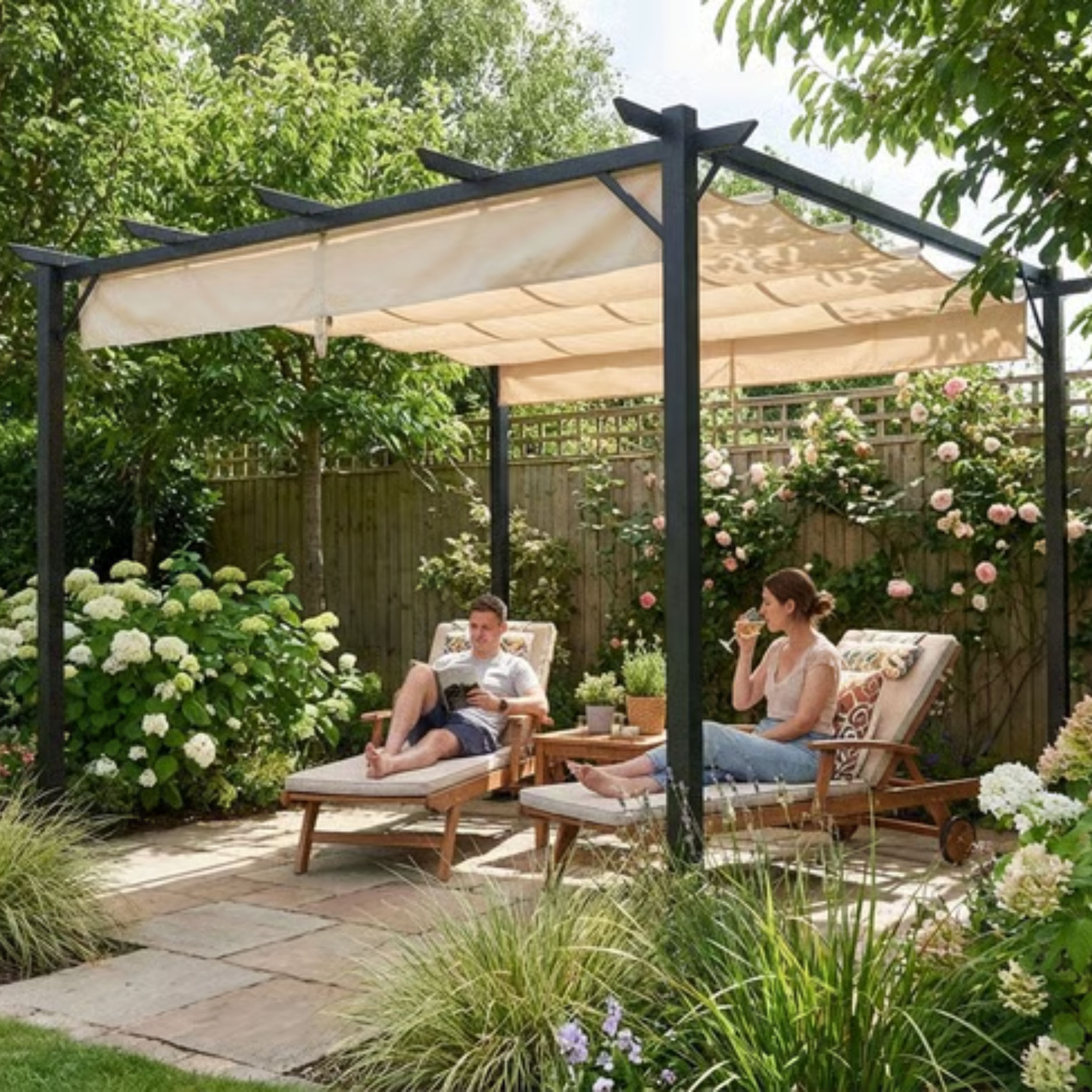 Retractable Steel Pergola with Waterproof UV Canopy