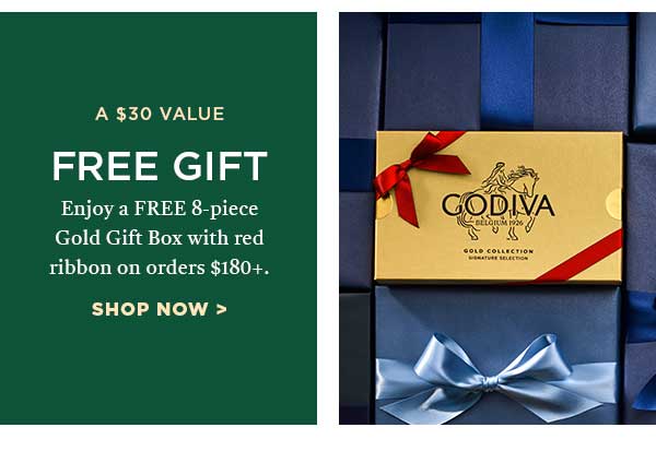 Free Gift: Enjoy a FREE 8PC. Gold Gift Box with red ribbon on orders $180+.