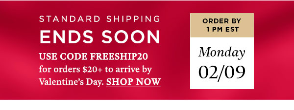 Standard Shipping Ends Soon