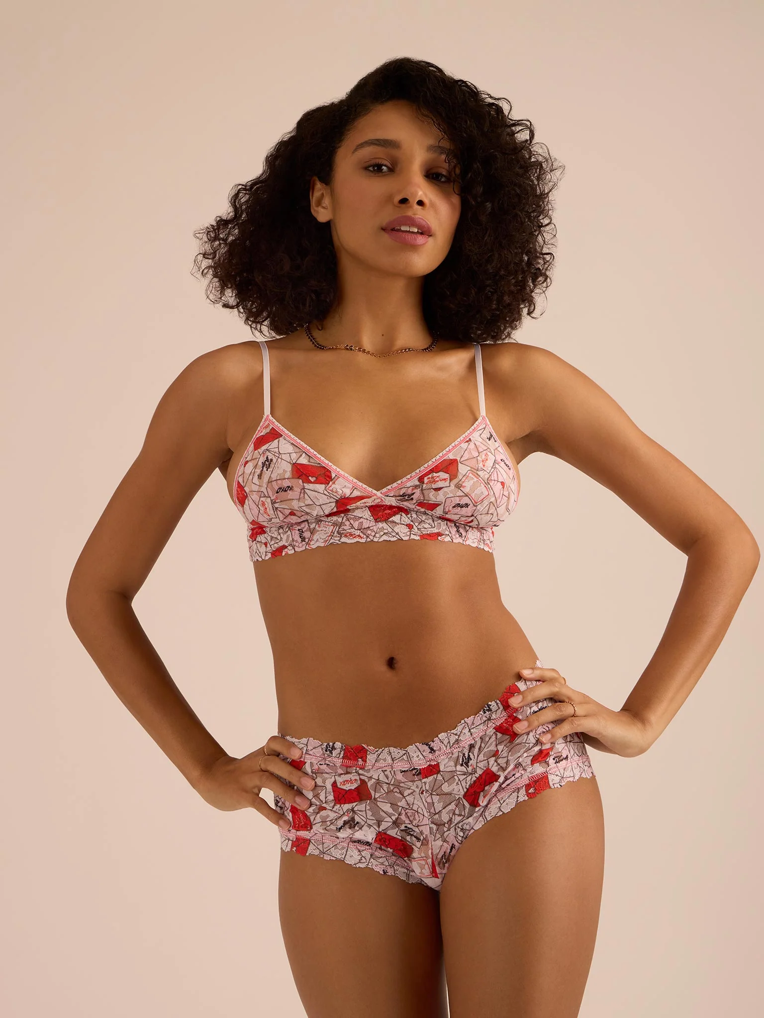 Image of Printed Signature Lace® Padded Triangle Bralette With Love Red/Pink