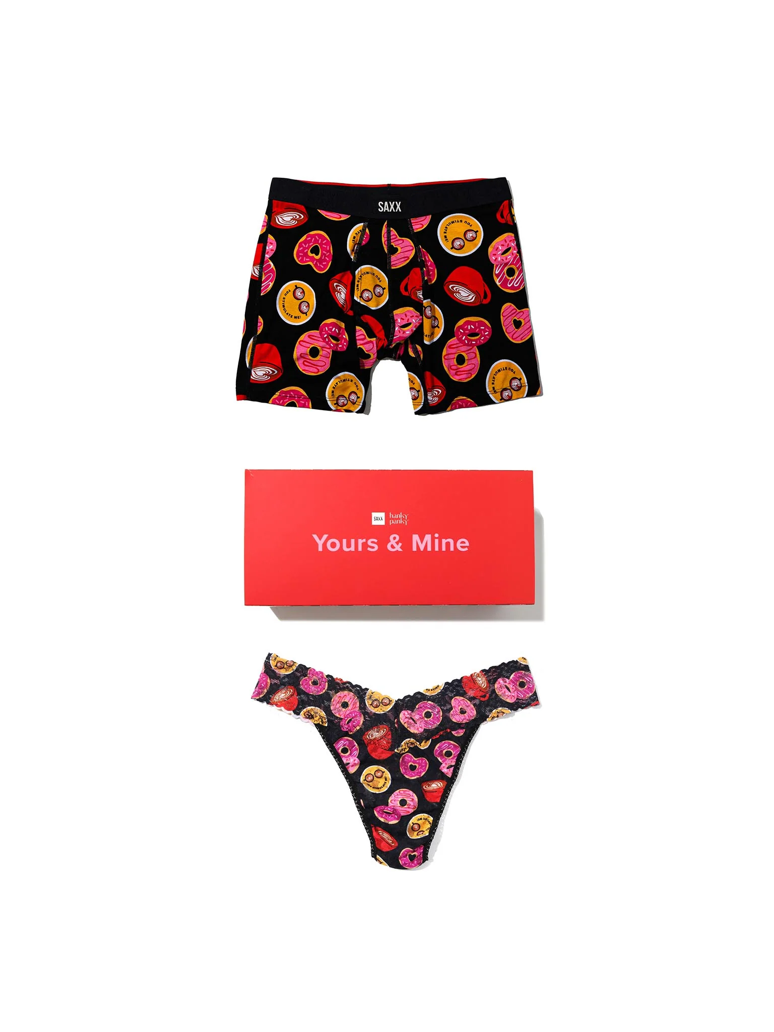 Image of Signature Lace® Low Rise Thong And Saxx Super Soft Vibe Boxer Brief Lovestory - Black