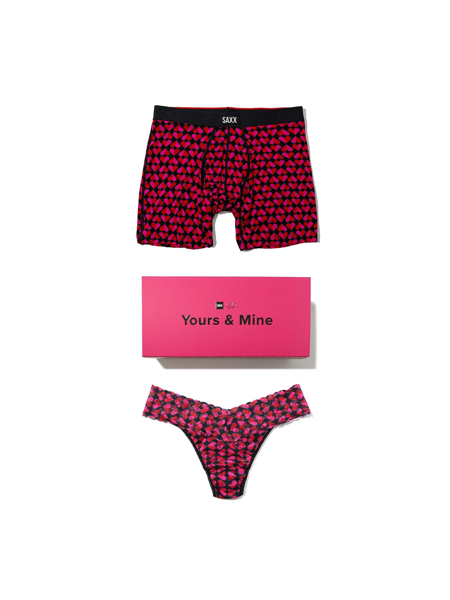 Image of Signature Lace® Low Rise Thong And Saxx Super Soft Vibe Boxer Brief Love Check Baby - Black