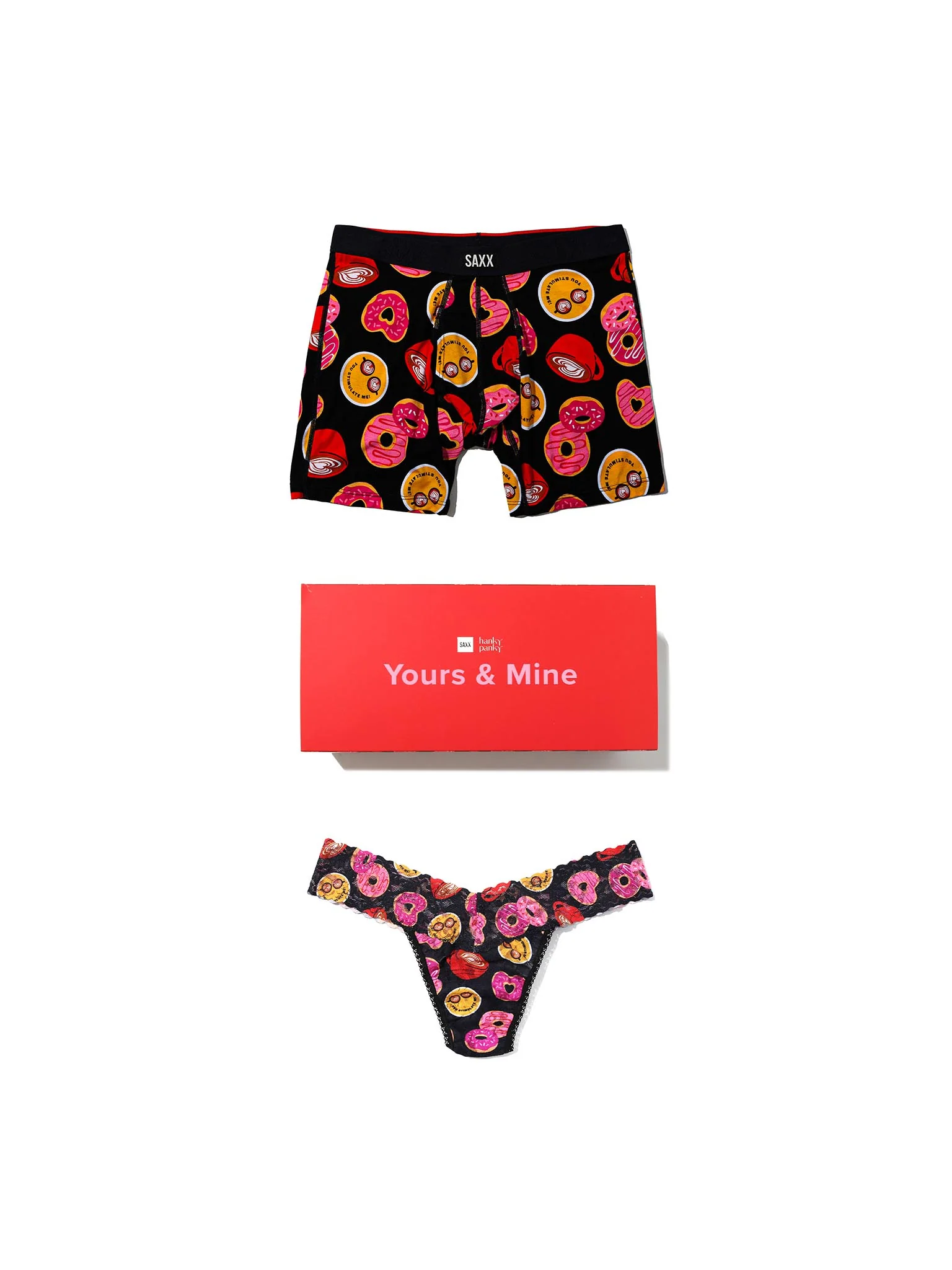 Image of Signature Lace® Original Rise Thong And Saxx Super Soft Vibe Boxer Brief Lovestory - Black
