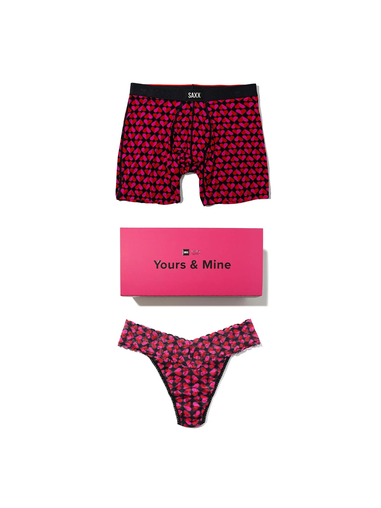 Image of Signature Lace® Original Rise Thong And Saxx Super Soft Vibe Boxer Brief Love Check Baby - Black Sale