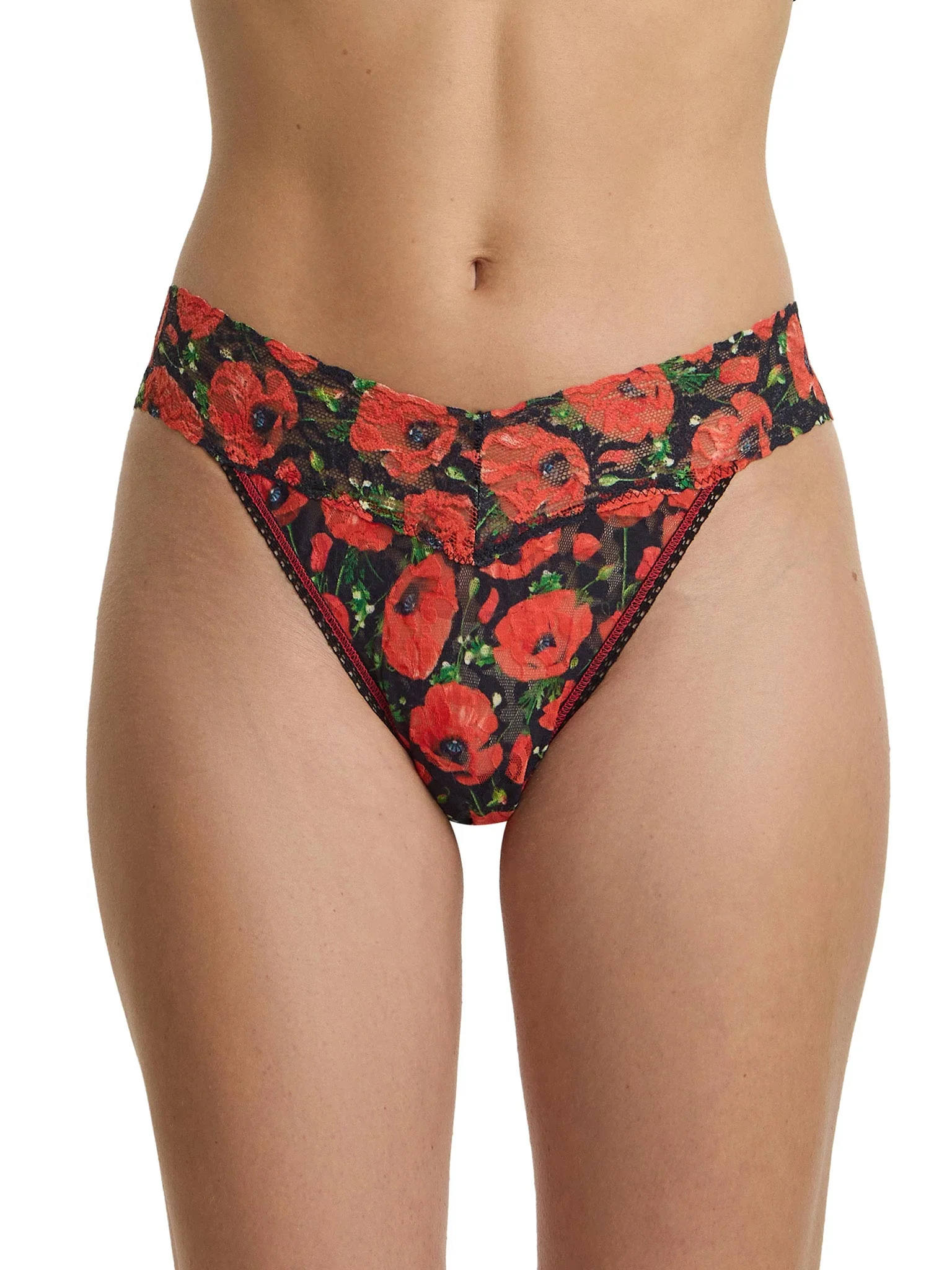 Image of Printed Signature Lace® Original Rise Thong Poppy Holiday - Red/Black Sale