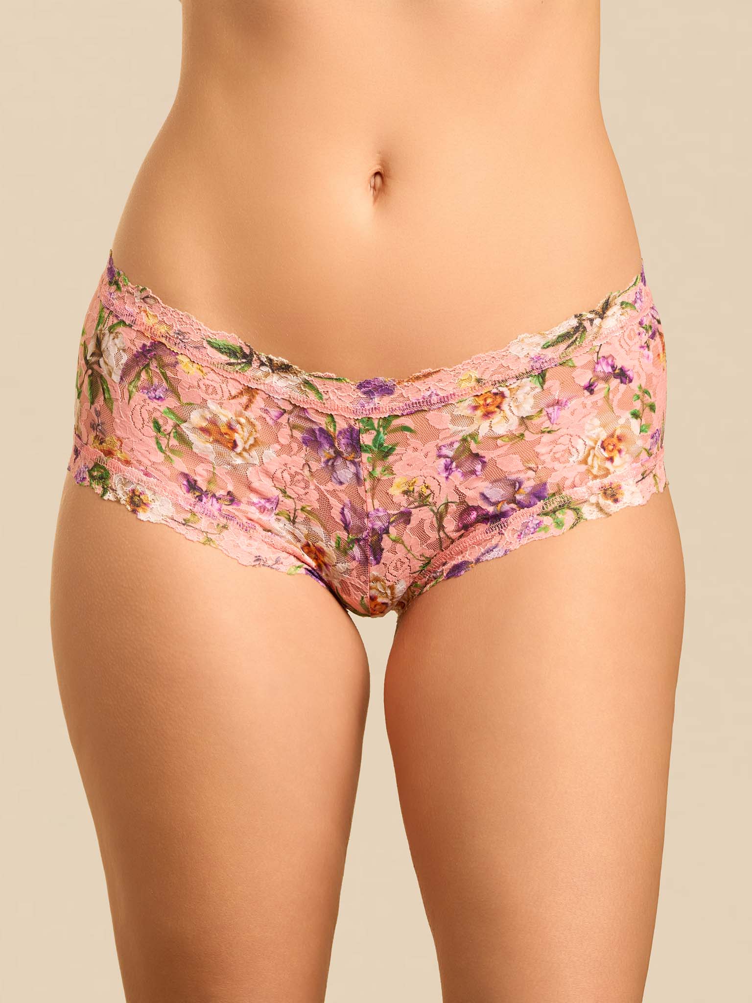 Image of Printed Signature Lace® Boyshort Fawning Flora Coral Pink