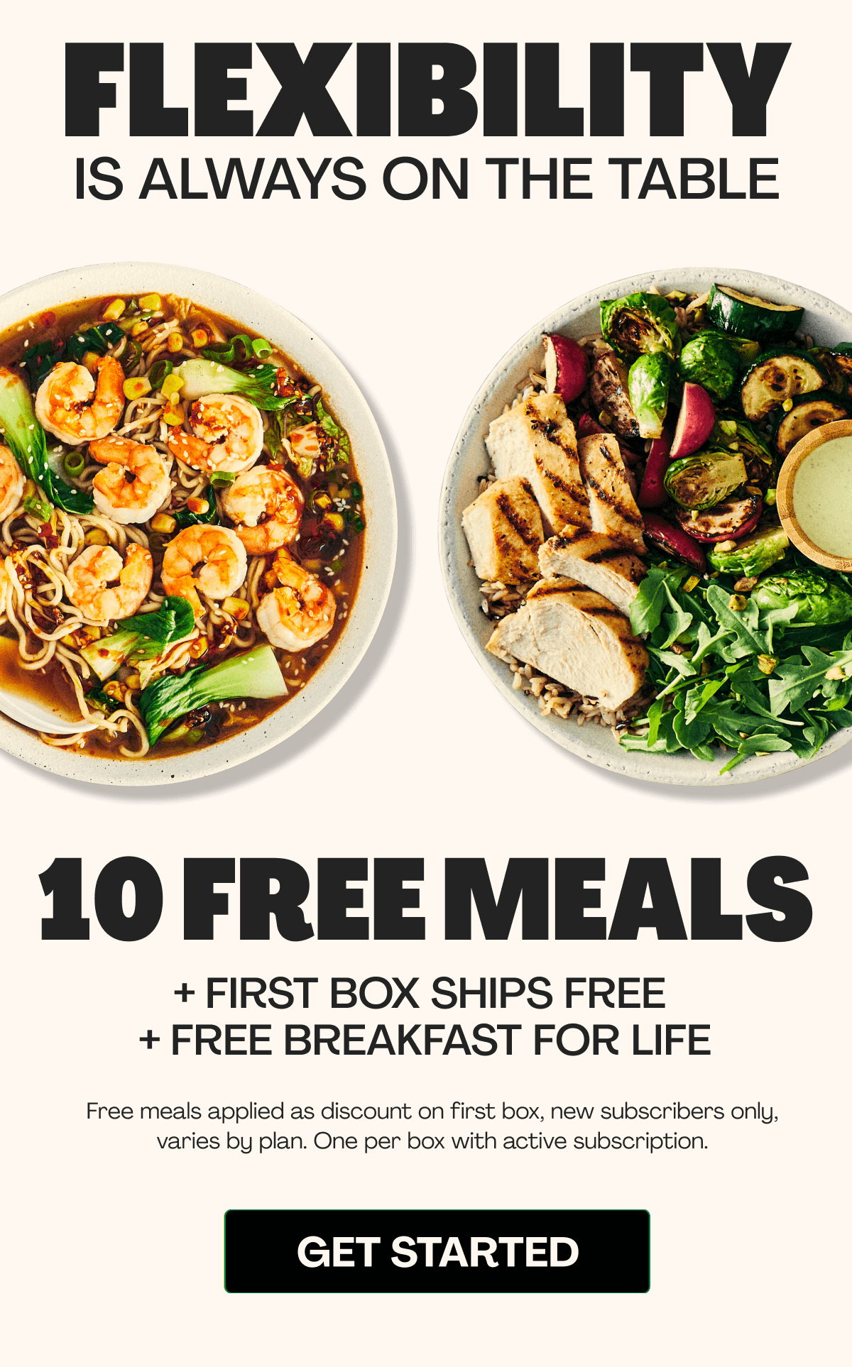 Get 10 FREE MEALS  + First Box Ships FREE + FREE breakfast for life!
