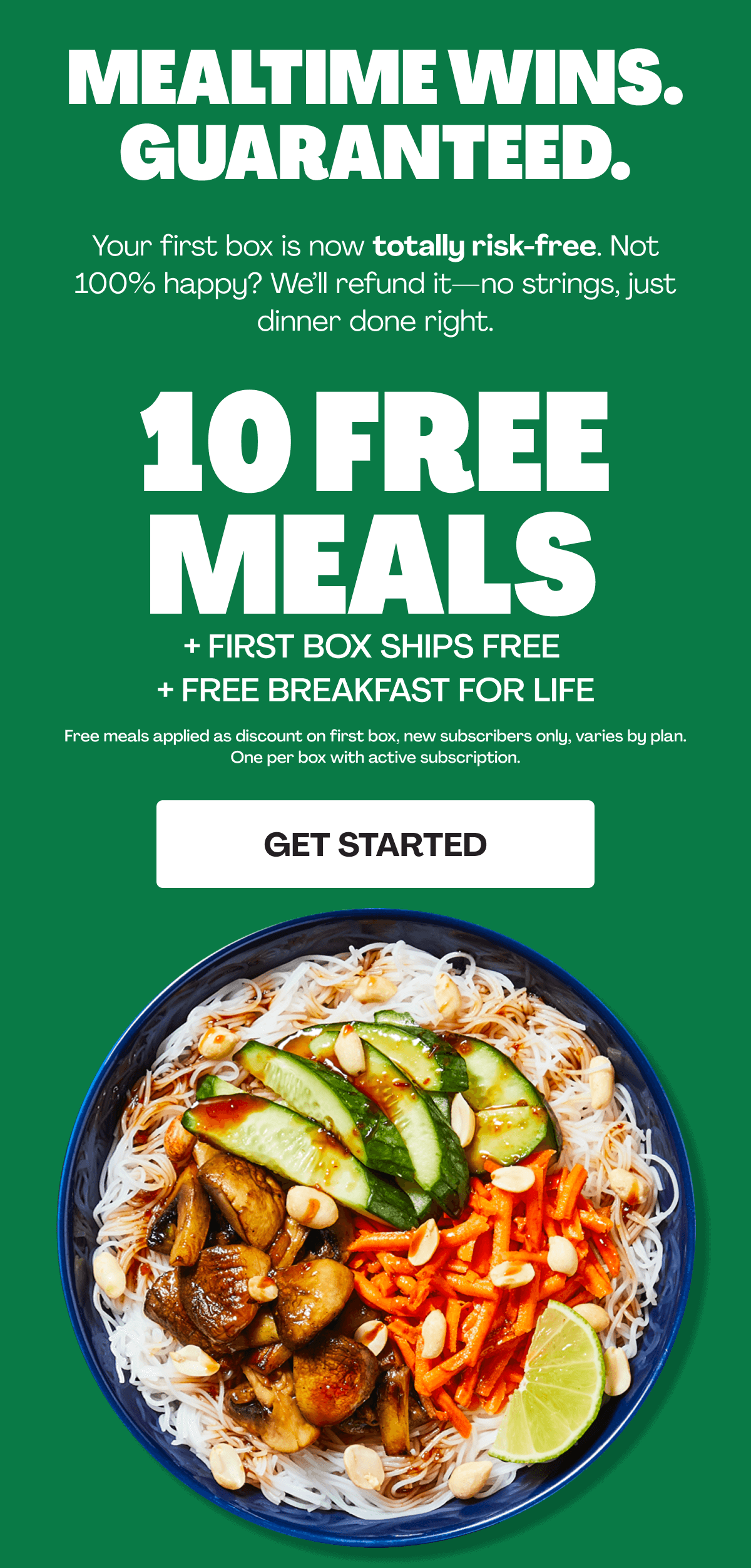 Get 10 FREE MEALS  + First Box Ships FREE + FREE breakfast for life!