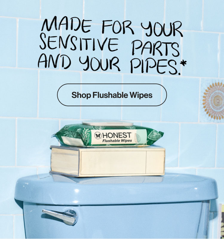 Honest Flushable Wipes on top of blue toilet