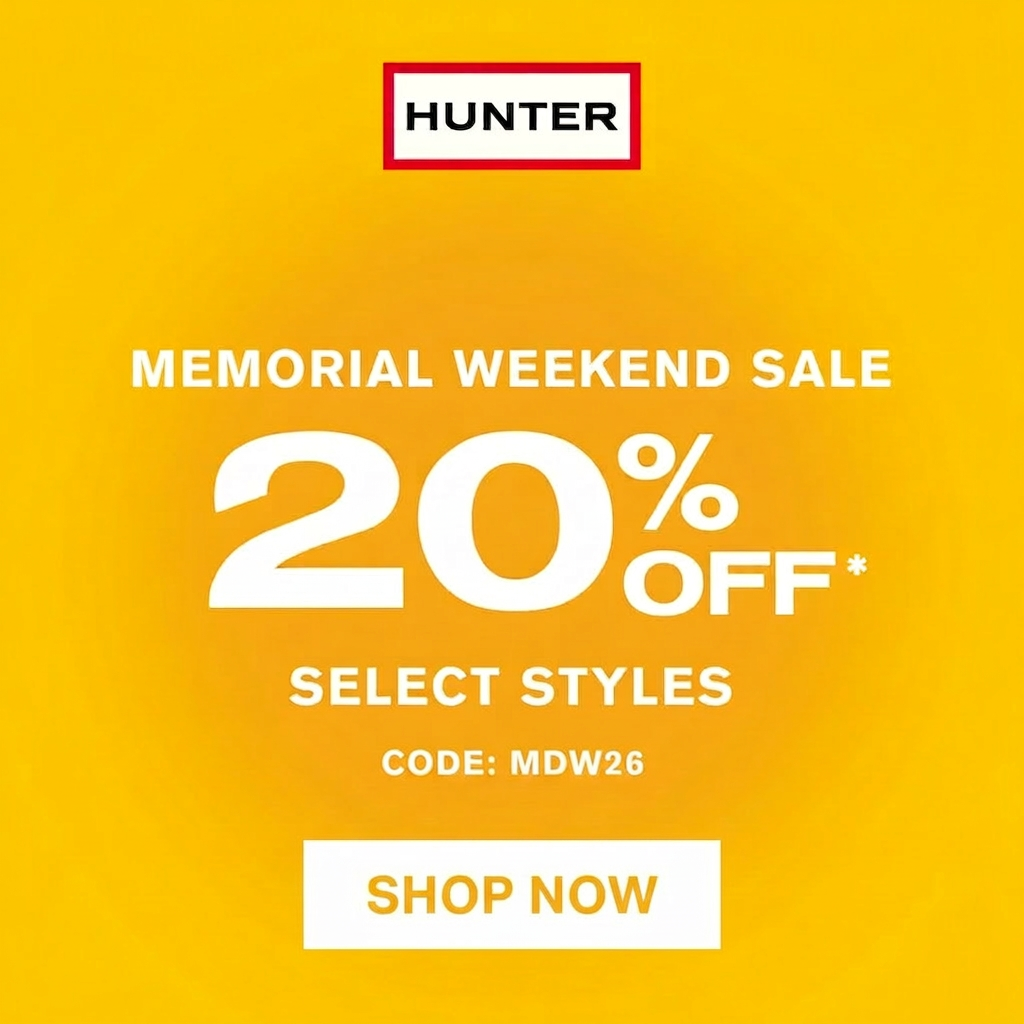 Hunter Memorial Day Sale: 20% off select styles with code MDW26. Shop now!
