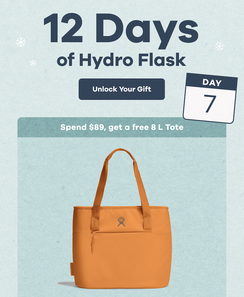 12 Days of Hydro Flask Day 7. Spend $89, get a free 8 L Tote | Unlock Your Gift