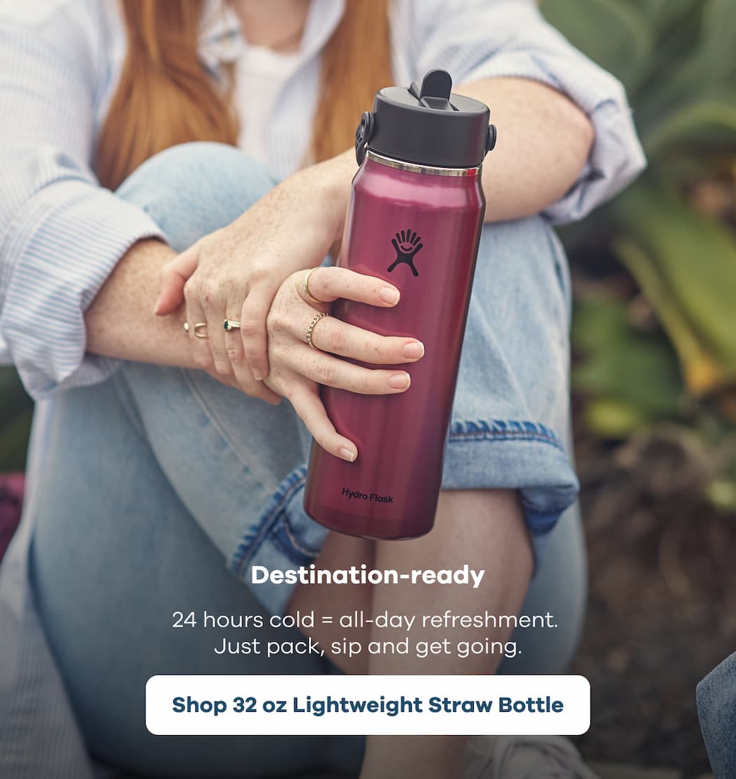 Destination-ready. 24 hours cold = all-day refreshment.  Just pack, sip and get going. | Shop 32 oz Lightweight Straw Bottle