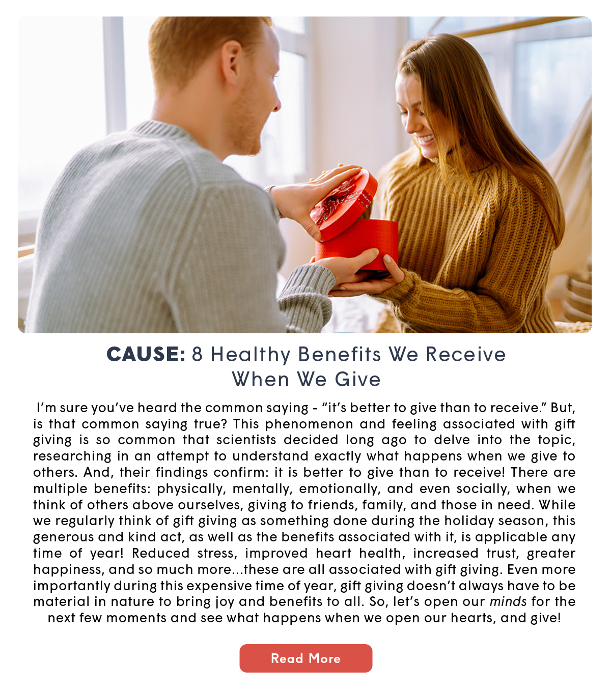 CAUSE: 8 Healthy Benefits We Receive When We Give