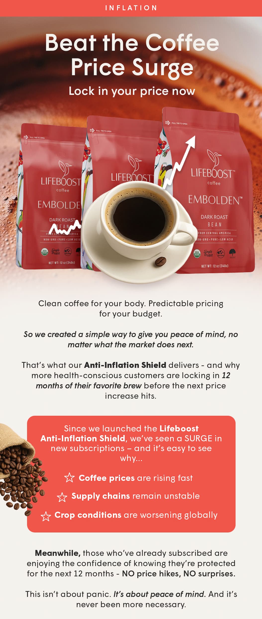 Clean coffee for your body. Predictable pricing for your budget.