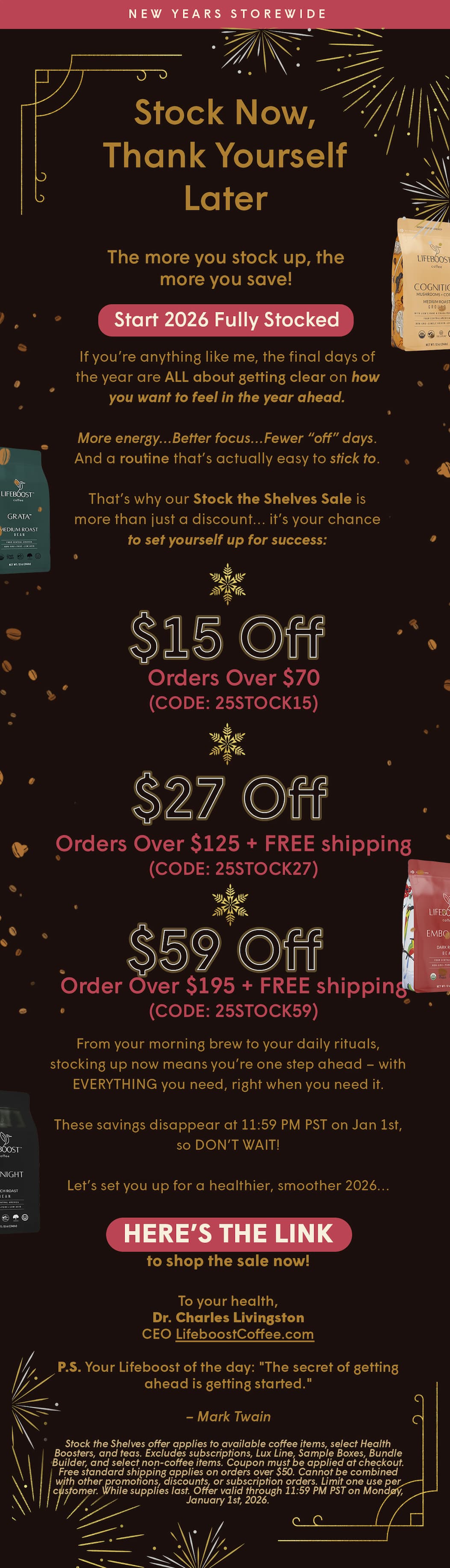 $15 OFF $70 → (CODE: 25STOCK15)  $27 OFF $125 + FREE shipping → (CODE: 25STOCK27)  $59 OFF $195 + FREE shipping → (CODE: 25STOCK59)