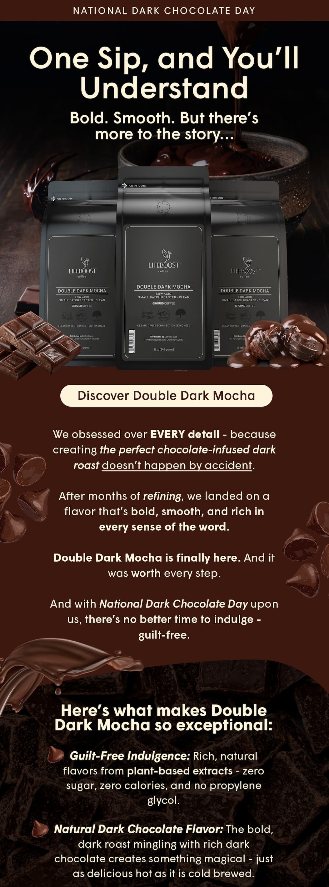 We obsessed over EVERY detail - because creating the perfect chocolate-infused dark roast doesn’t happen by accident.