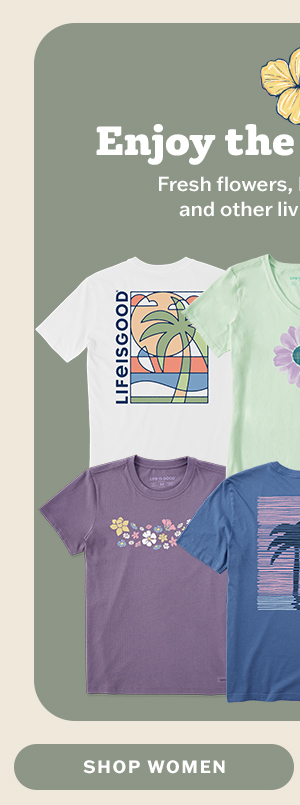 Enjoy the greenery. Women's tees featuring fresh flowers, beachy palms and other living legends.
