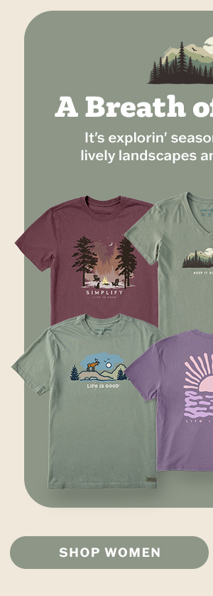 A breath of fresh air. Women's tees featuring lively landscapes and natural wonders.