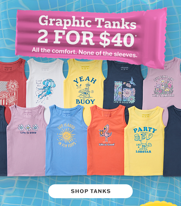Graphic tanks: 2 for $40. All the comfort. None of the sleeves.