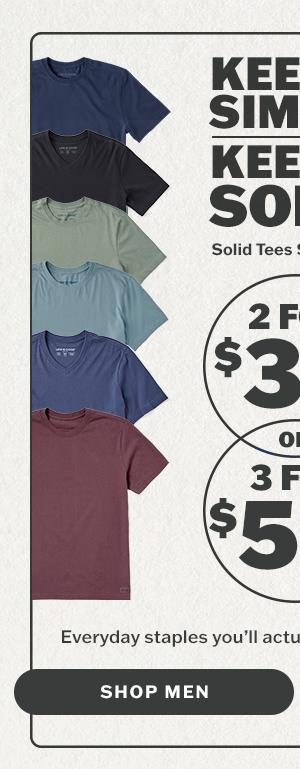 Keep it simple, keep it solid. Solid tees starting at 2 for $35, 3 for $50. Shop women.