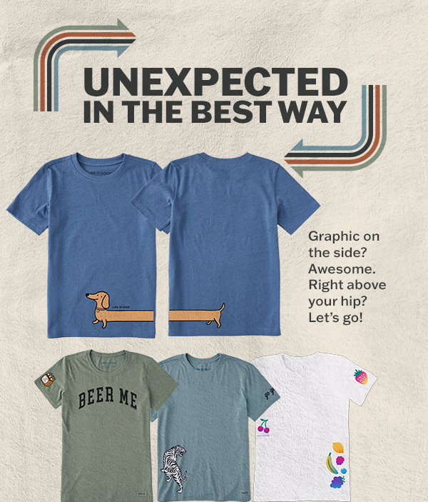 Tees with graphics in unexpected places.