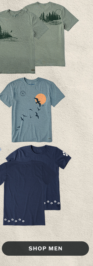 Men's tees with graphics in unexpected places.