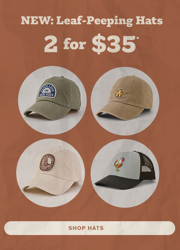 New: leaf peeping hats. 2 for $35.