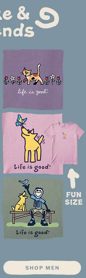 Graphics featuring Jake and Friends. Shop men.