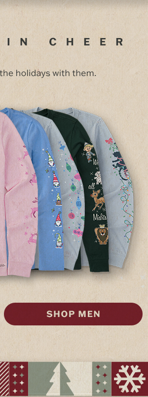 Wrapped in cheer. Men's long sleeves that bring the holidays with them.