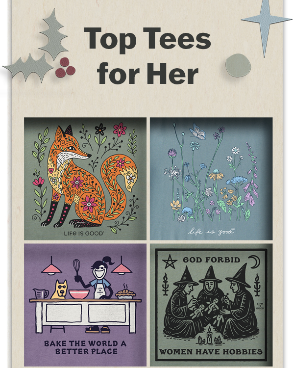 Top tees for her. 25% off women's best sellers.