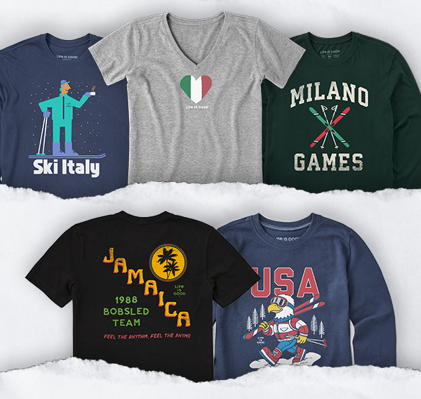 Graphic tees with a love for winter sports.