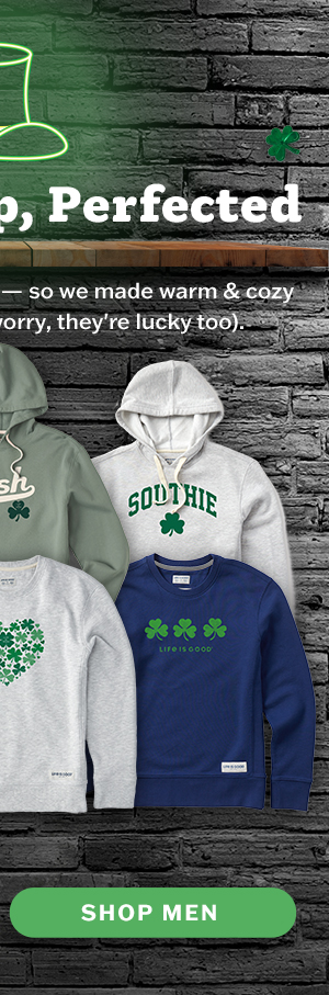 March can be unpredictable - so we made warm and fuzzy St Pat's sweats for men.