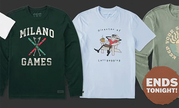 Ends tonight! Score any short or long sleeve tee for free with orders $99+.