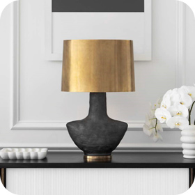 Kelly Wearstler Armato 28 inch 75 watt Stained Black Metallic Table Lamp Portable Light in Antique-Burnished Brass, Stained Black Metallic Porcelain, Small