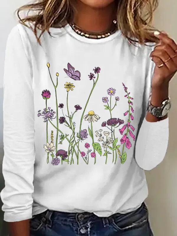 Image of Realaxed Wildflowers Casual Long Sleeve Shirt