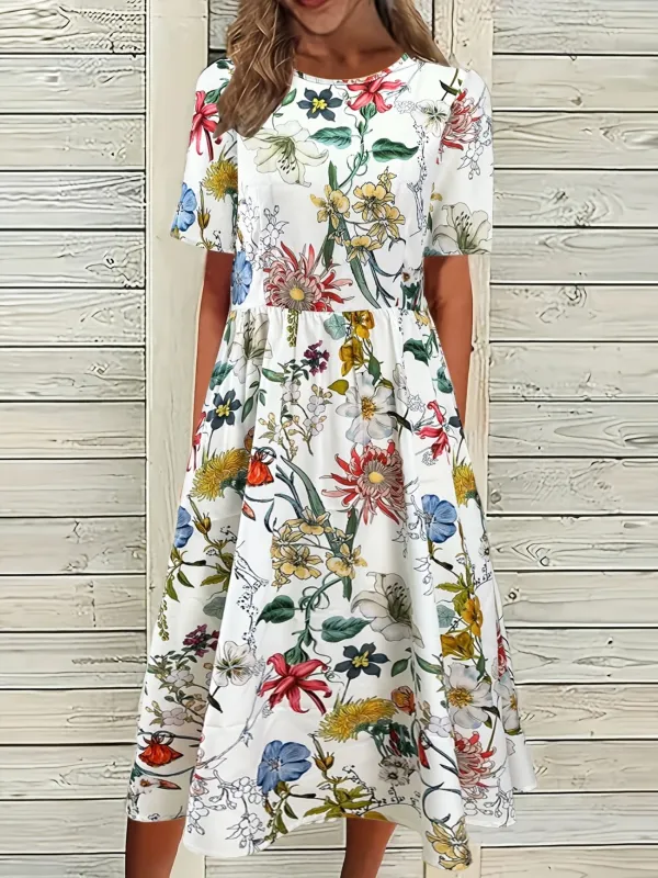 Image of Women's Floral Print Casual Crew Neck Dress