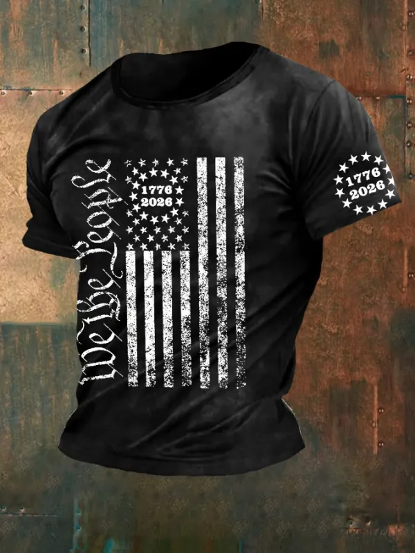 Image of Men'S Retro 1776 - 2026 We the People American Flag Print T-Shirt