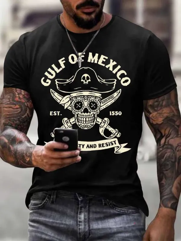 Image of Men'S Retro Gulf Of Mexico Est 1550 Stay Salty And Resist Printed Casual Crew Neck T-Shirt