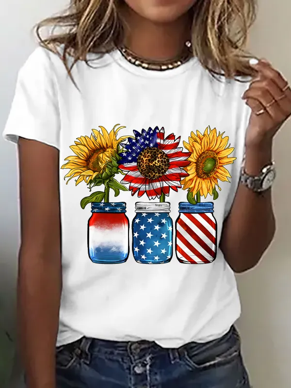 Image of America Sunflower Cotton T-Shirt