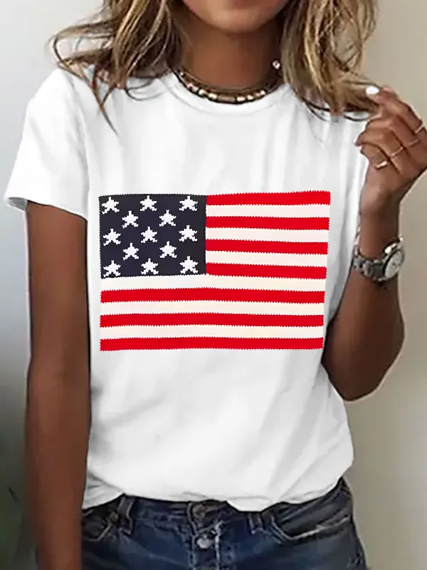 Image of Flag-Graphic Cotton T-Shirt