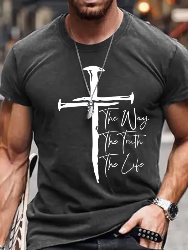 Image of Men's Christian Cross Casual Crew Neck T-Shirt