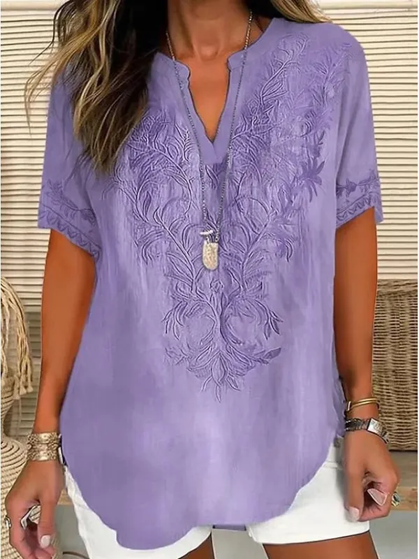 Image of Loose Shawl Collar Cotton Elegant Blouse