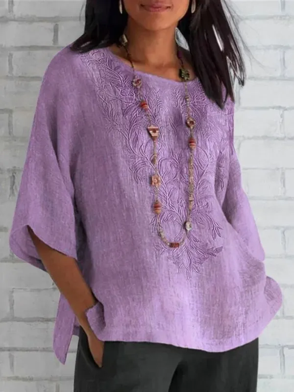 Image of Women's Half Sleeve T-shirt Summer Purple Floral Crew Neck Daily Going Out Casual Top