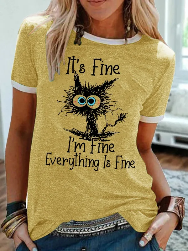 Image of It's Fine I'm fine Everything Is Fine Funny Short Sleeve T-shirt
