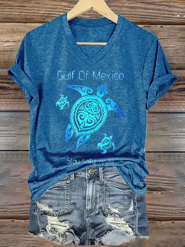 Image of Women's Gulf of Mexico Print V-Neck T-Shirt