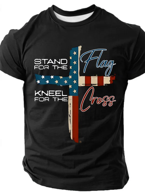 Image of Stand For The Flag I Kneel For The Cross Cotton T-Shirt