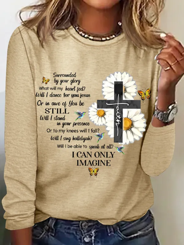 Image of Women's Mercyme I Can Only Imagine Daisy Cross Christian Regular Fit Daisy Long sleeve Shirt